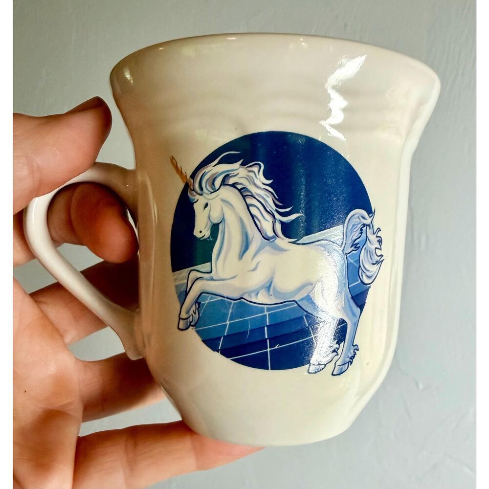 Vintage Unicorn Set of 6 | 1980s Blue & White Fantasy Coffee| Unicorn and Stars - Picture 10 of 11